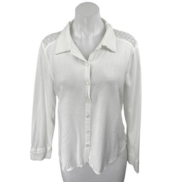 Lulus Tops - Lulus Women's White Long Sleeve Eyelet Lace Button Up Blouse Shirt Top Size M